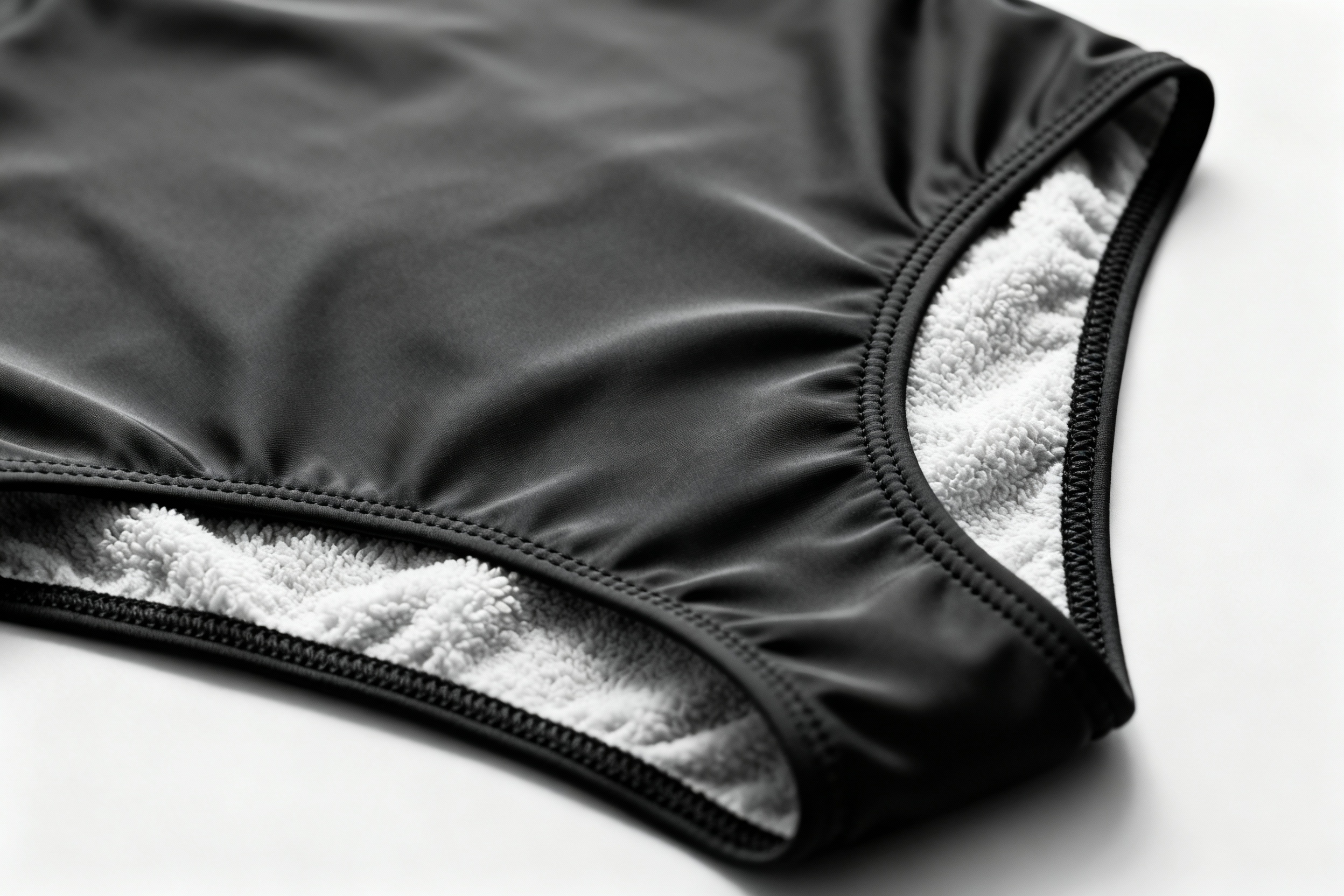 ฉันสามารถสวมชุดว่ายน้ำสำหรับช่วงมีประจำเดือนได้ตลอดวันหรือไม่ โคลสอัพแสดงพื้นผิวรายละเอียด