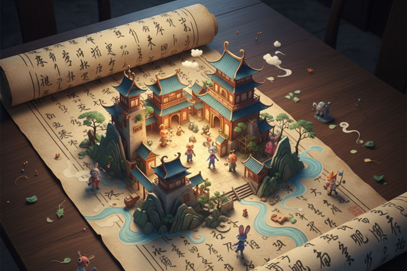 3D scroll miniature scene